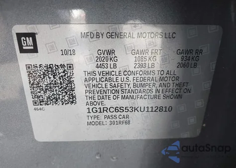 2019 Chevrolet Volt Lt from USA, damaged, VIN 1G1RC6S53KU112810